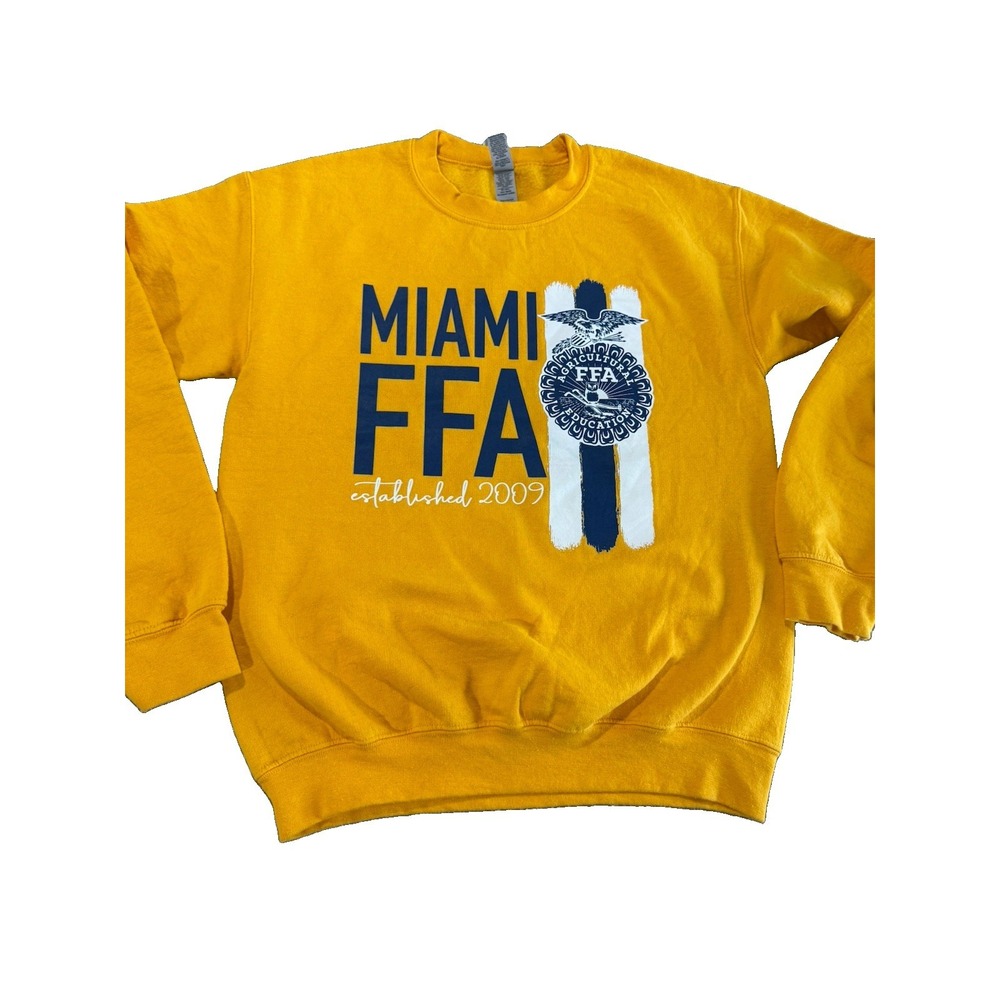 Gildan Heavy Blend Miami FFA Gold Crewneck Sweatshirt Small 2023-24 Sponsors